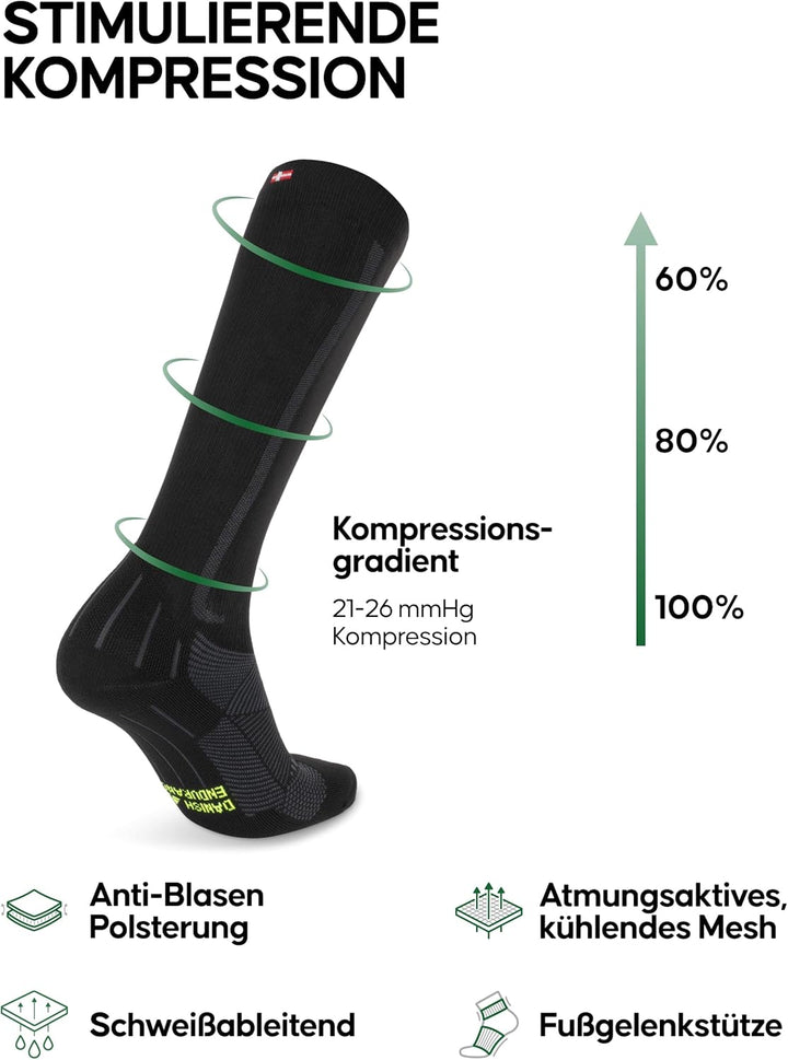 DANISH ENDURANCE Kompressionsstrümpfe, 21-26 mmHg, Sport Kompressionssocken, Stützstrümpfe, Thrombos