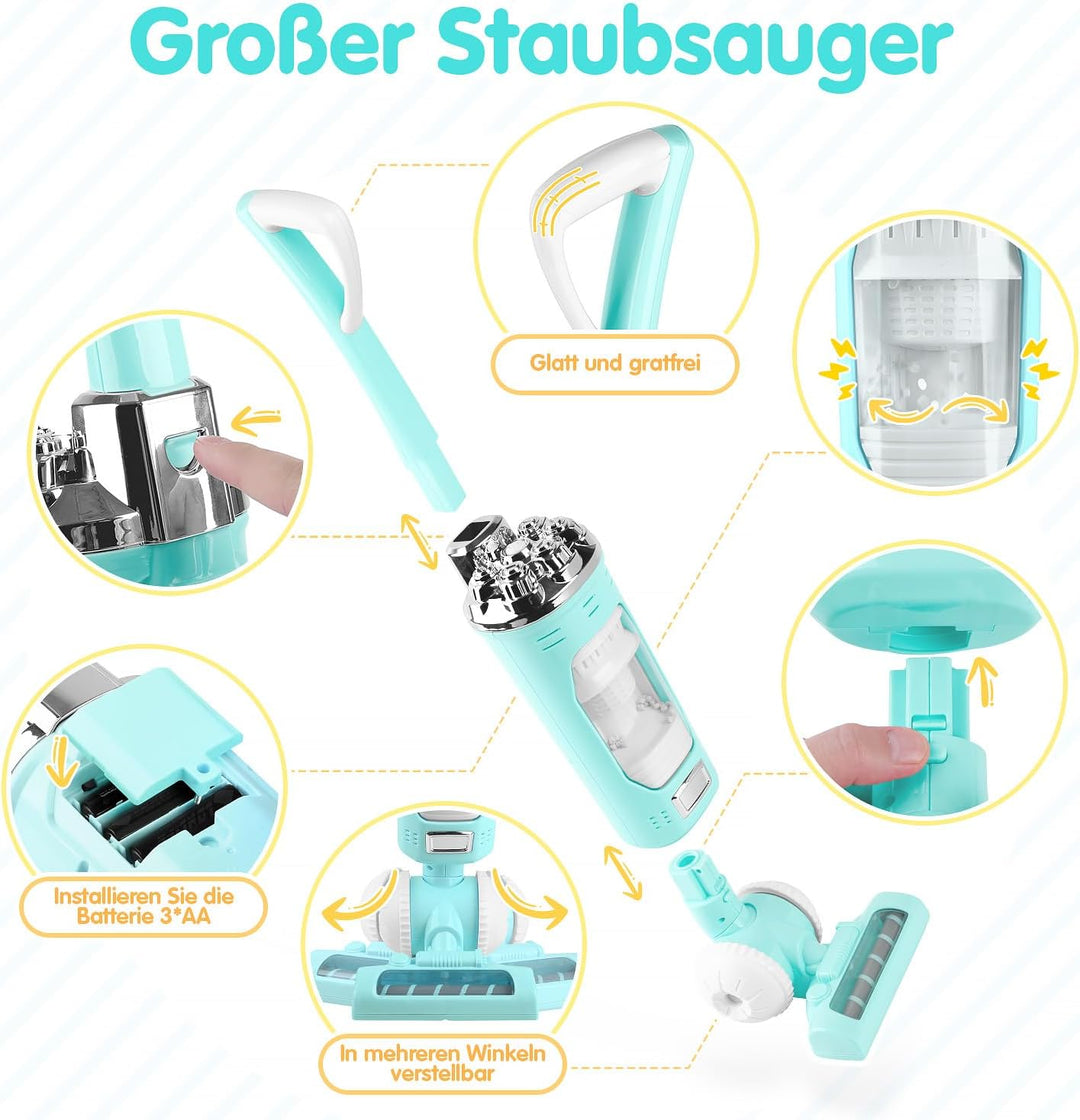 PLAY 2 in 1 Kinder Staubsauger Set, Elektrischer Staubsauger Spielzeug mit Eva-Granulat, Saugen und