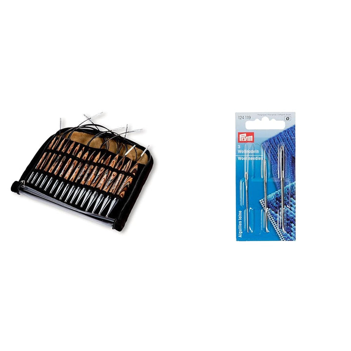 Prym 223800 Rundstricknadel Set Natural 4,0-10,0 mm &amp; 124119 Woll-und Smyrna-Nadeln ohne Spitze, ST