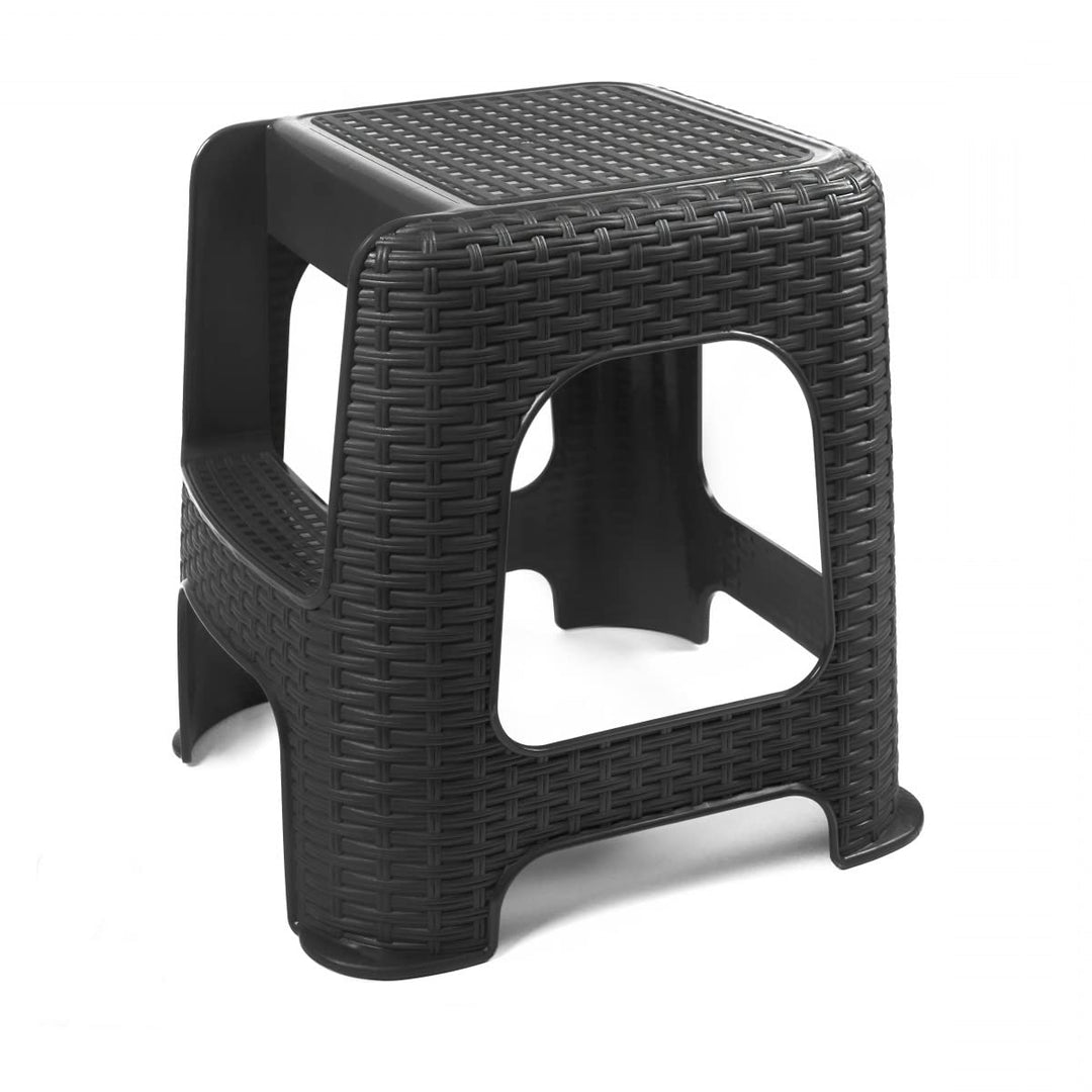 R.G. Tritthocker Hocker mit Trittleiter Sitzhocker Tisch Stuhl Höhe 48cm Rattan Optik Stufenhocker b
