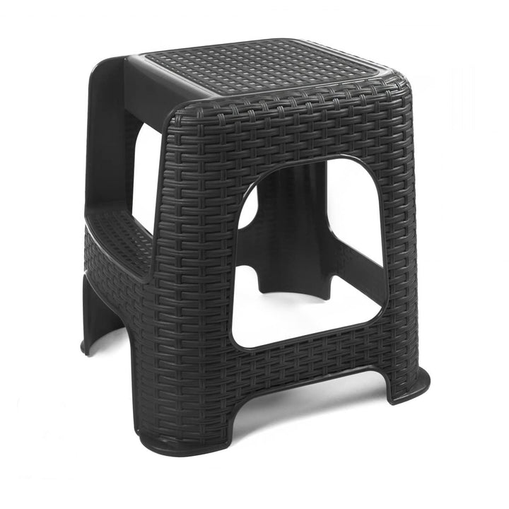 R.G. Tritthocker Hocker mit Trittleiter Sitzhocker Tisch Stuhl Höhe 48cm Rattan Optik Stufenhocker b