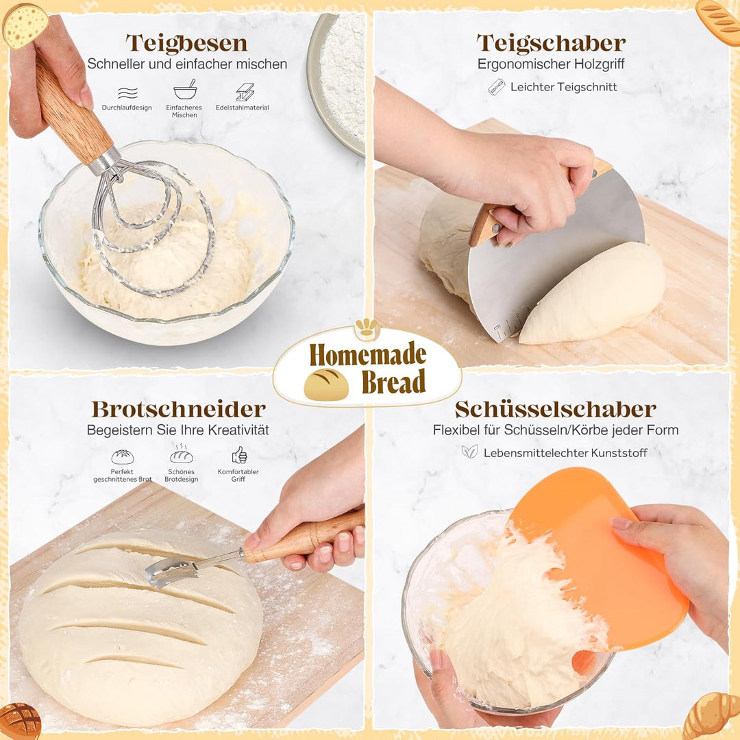 Gärkörbchen Für Sauerteig Starter Set, 25cm & 23cm Gärkorb Brot Brot Backen Mit Sauerteig Startergla