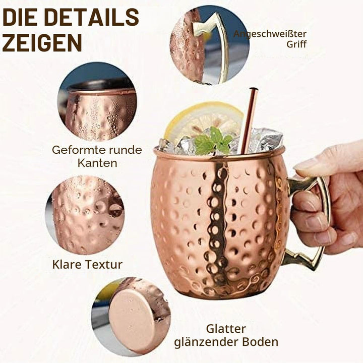 SuproBarware Moscow Mule Kupferbecher, Set mit 2 Moscow Mule-Bechern, Edelstahlbecher, 530 ml, leben