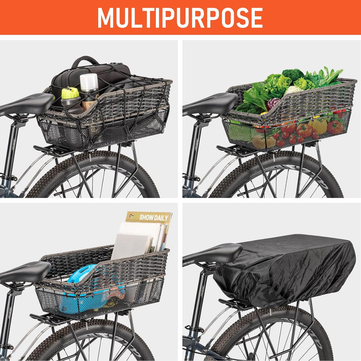Fahrradkorb Hinten gross,25L Weave fahrradkörbe mitTragkraft bis 20 kg, Sockel aus Metall Schultasch