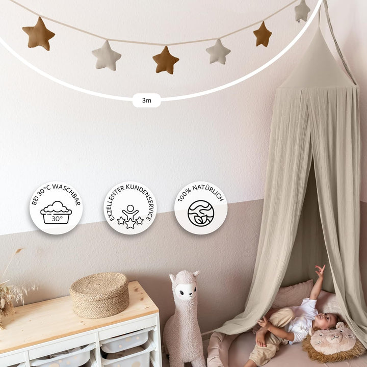 LILIMAUS Sternen Wimpelkette Stoff - 12 Farben - Kinderzimmer Deko - 100% Baumwolle Handmade - Musse