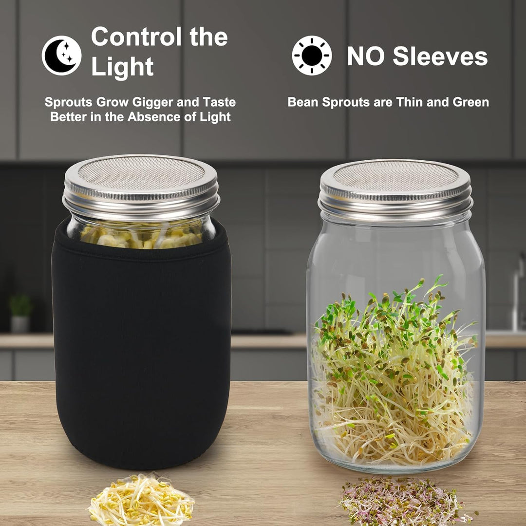 Sprossenglas, Sprossen Keimglas 2er Set, Sprouting Jar mit Deckel, Sieb & Abtropfschale, Sprossen Ke