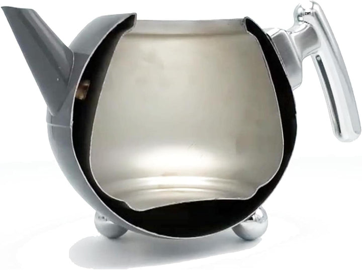 Teekanne Set 1.2 Liter - Edelstahl doppelwandig silber - Grosse Edelstahlteekanne mit Deckel mit Tee