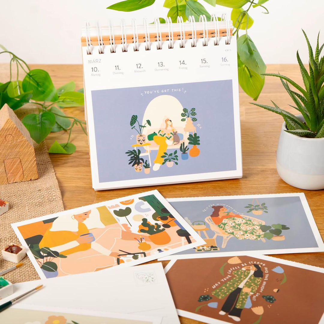 Postkartenkalender 2025: Jeden Tag ein kleines Glück: Wochenkalender zum Aufstellen, Tischkalender m