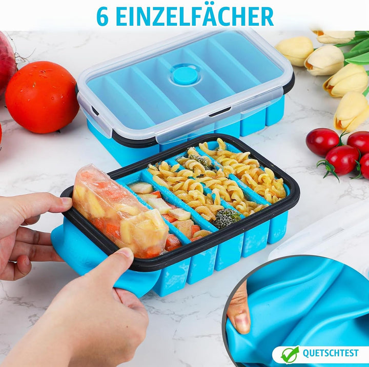webake Suppe Einfrieren Behälter Silikon Gefrierform mit Deckel 2 Stück 6 Löcher Silikonform Einfrie