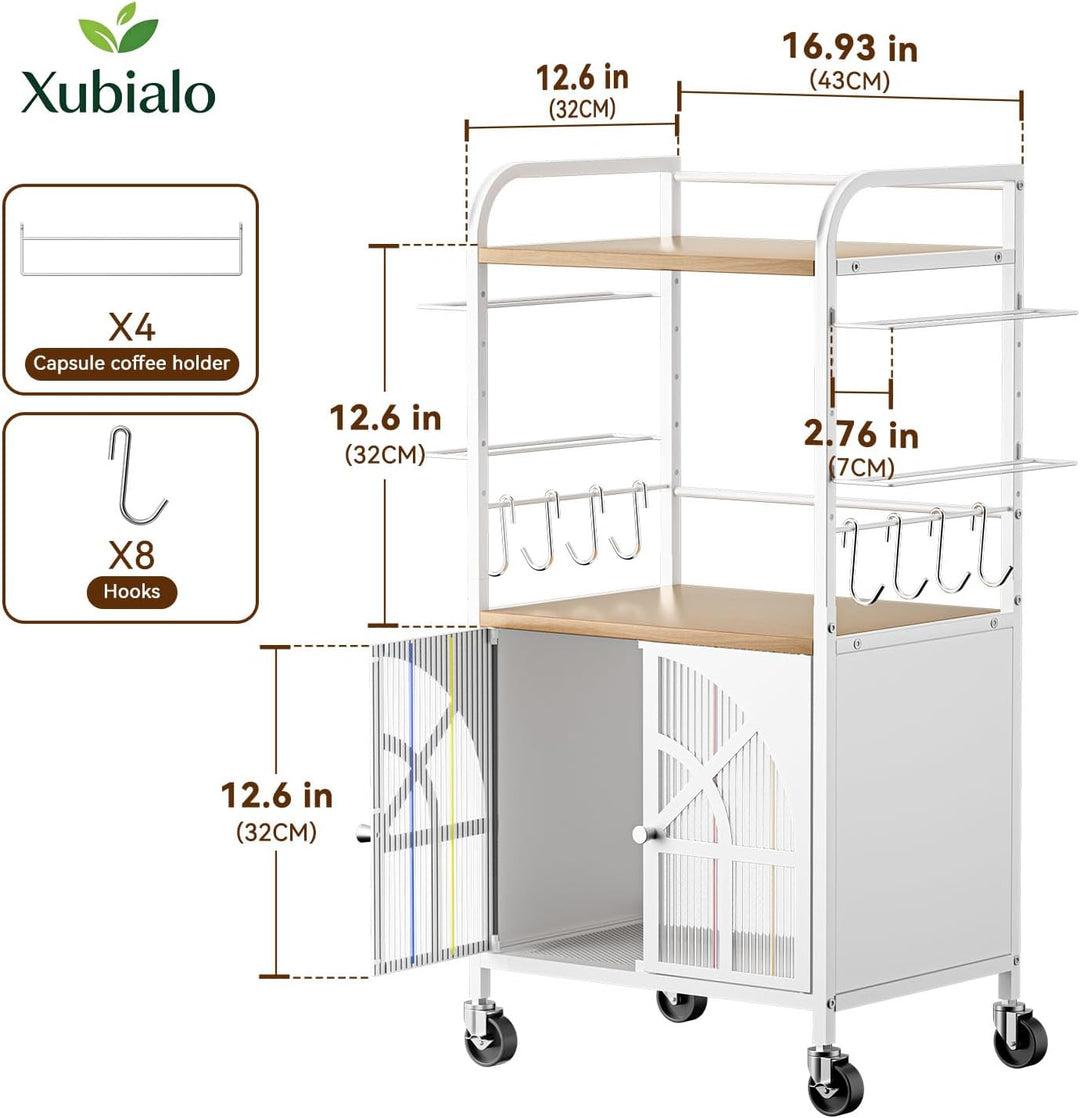 Xubialo Kaffeewagen 3-Stöckig Rollbar, 43x32cm, Küchenstation mit Stauraum