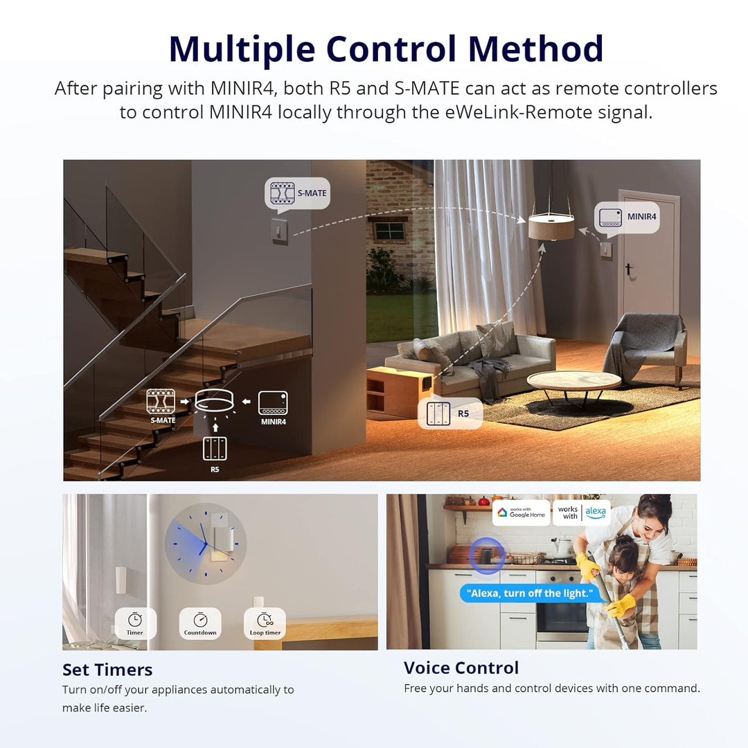 SONOFF 2PCS MINIR4 Smart Wlan Schalter, WiFi Schalter mit Timing-Funktion, Relay Split Mode, 2.4G Wi
