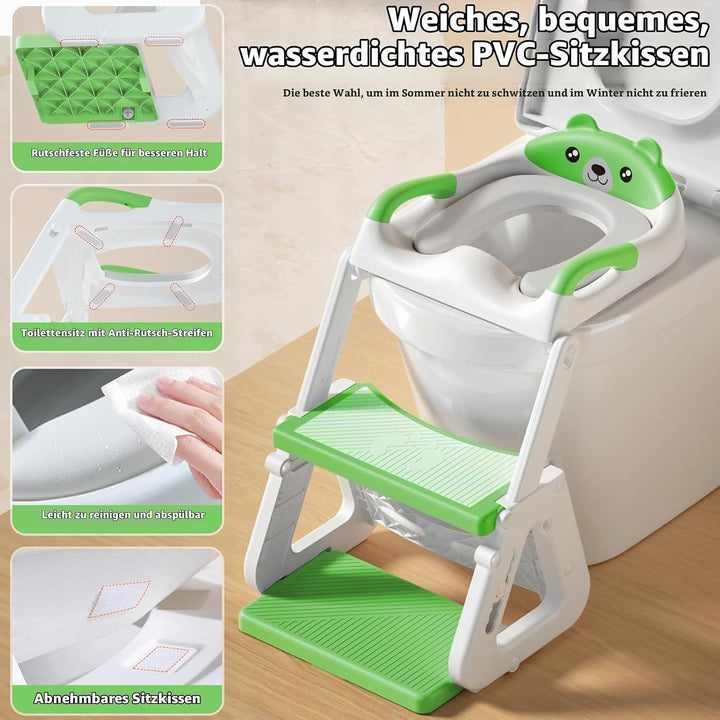 Toilettensitz Kinder mit Treppe,Kinder WC Sitz Toilette für Kinder mit Gepolstertem Sitz,Höhenverste