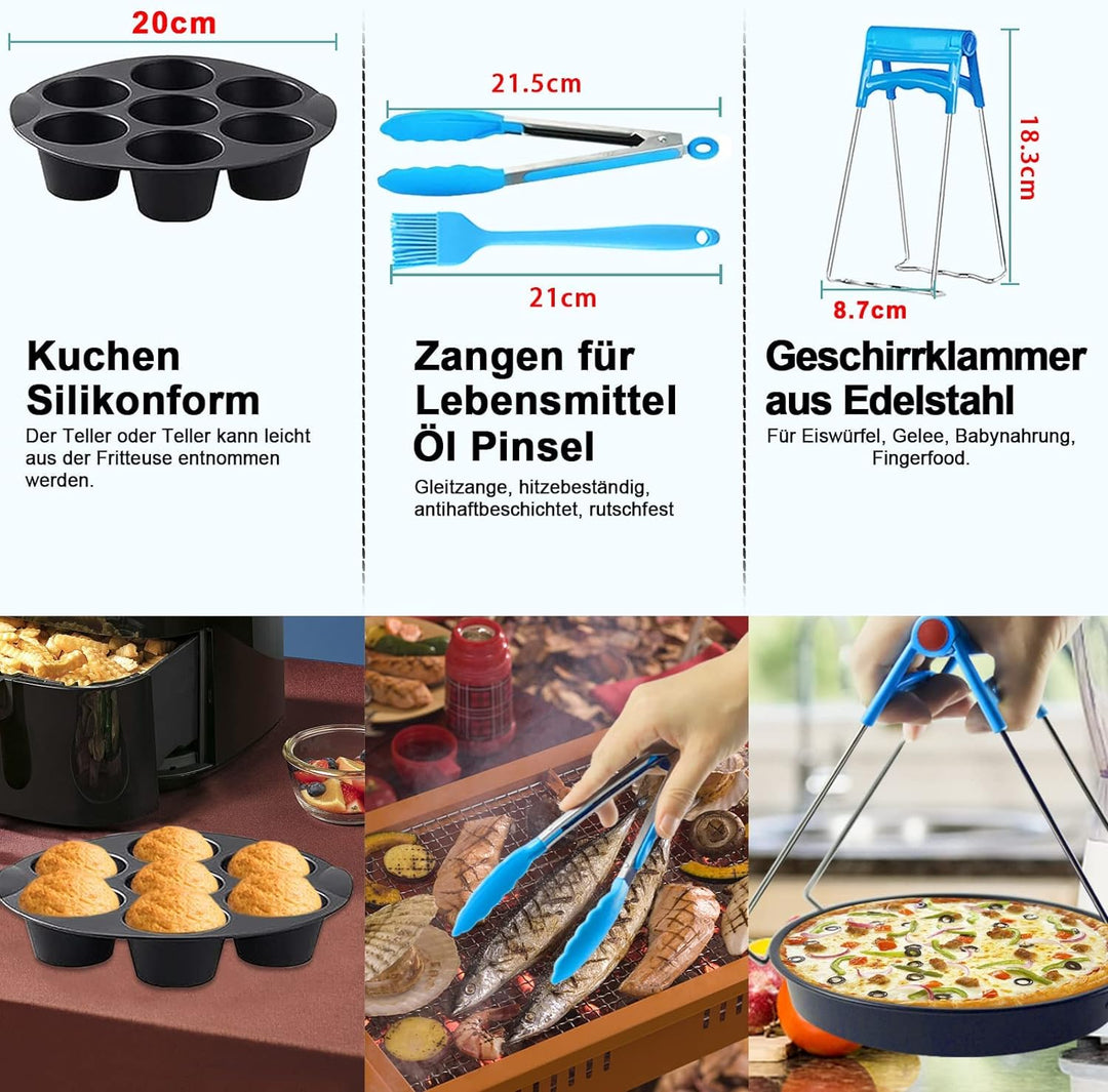 YINGRACE 8in Heissluftfritteuse Zubehör, 12 Stk Zubehörset fur Airfryer fritte usen fur Ninja 5,2L,