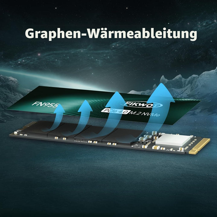 Fikwot FN955 1TB M.2 PCIe Gen4 Internes Solid State Drive mit Graphene Kühlaufkleber - Bis zu 7350 M
