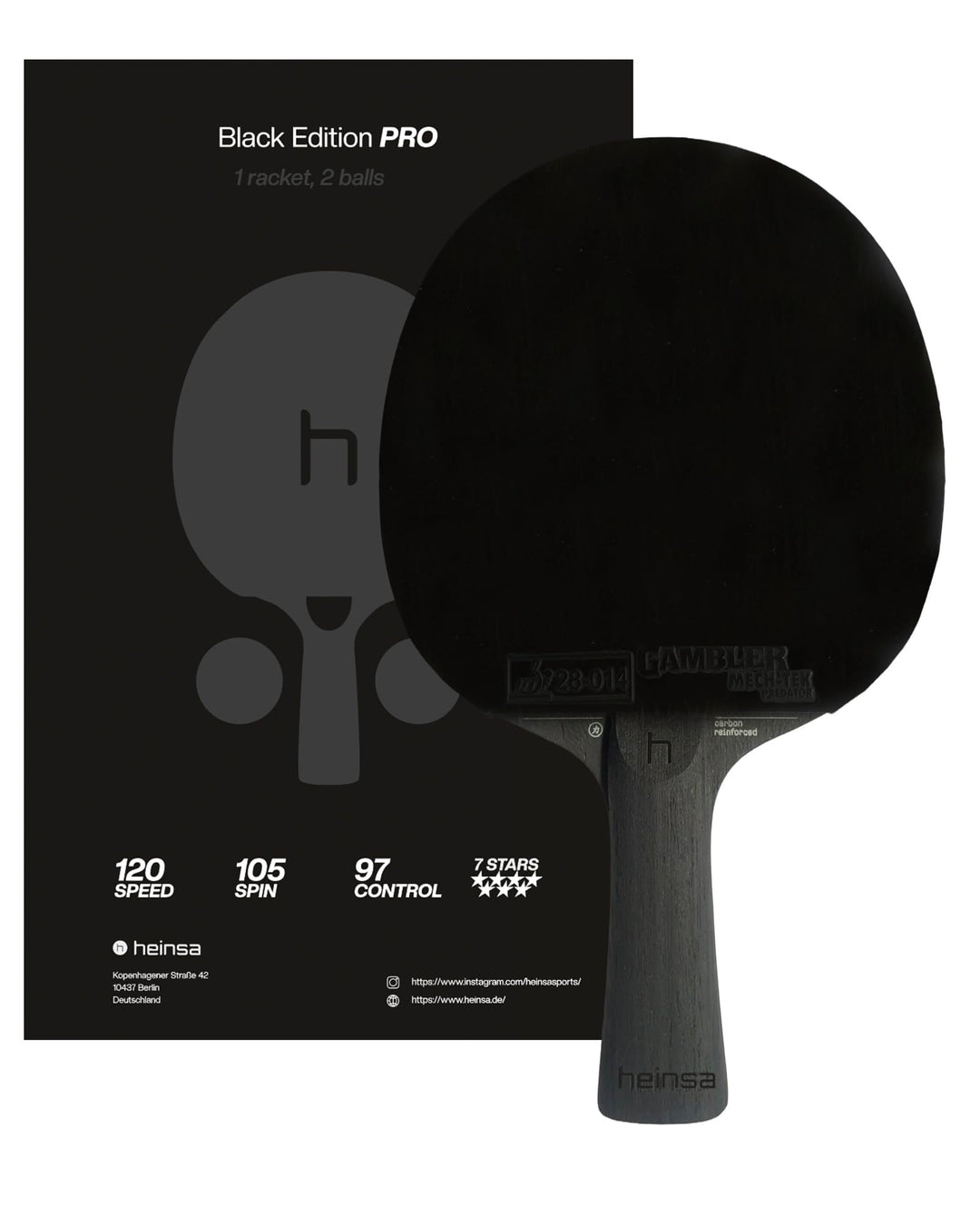 Black Edition Pro – Carbon Tischtennisschläger mit Mech-Tek Predator Belag (2,1 mm), ITTF-zugelassen
