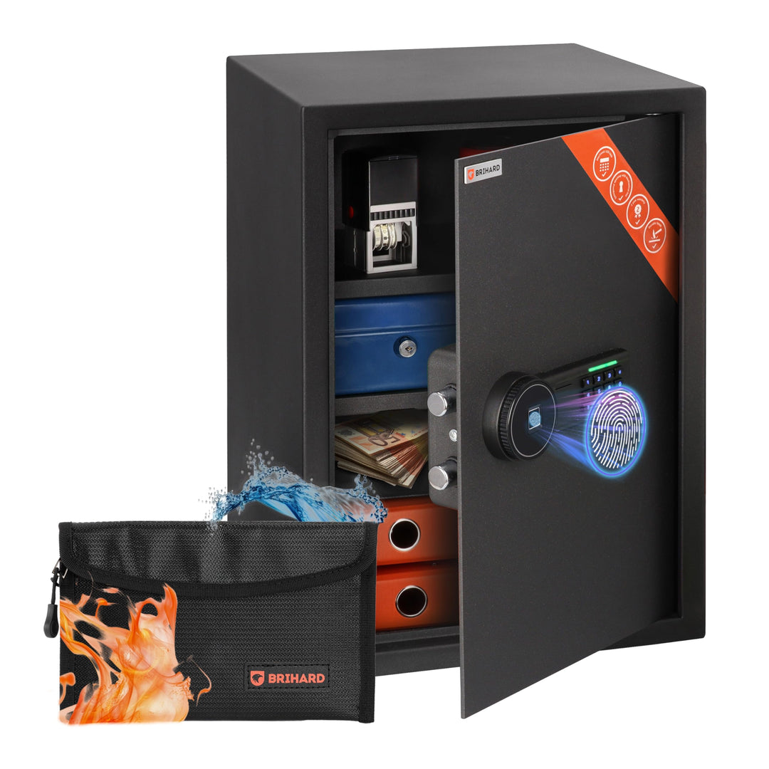 Business XL Safe Tresor 50x35x36cm für Zuhause mit Fingerabdruck Sensor inkl. feuerfeste Dokumentent