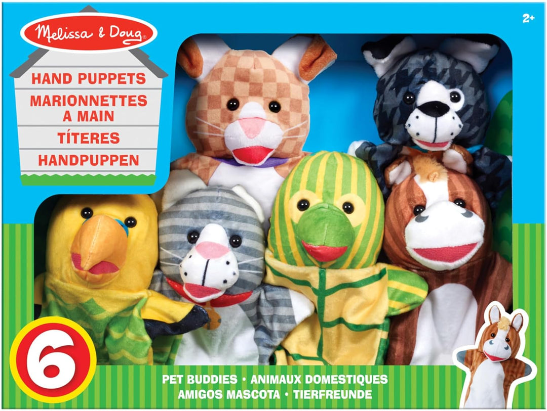 Melissa & Doug Tierfreunde-Handpuppen, 6er-Set (Katze, Hund, Pferd, Papagei, Schildkröte, Hase, Pfer
