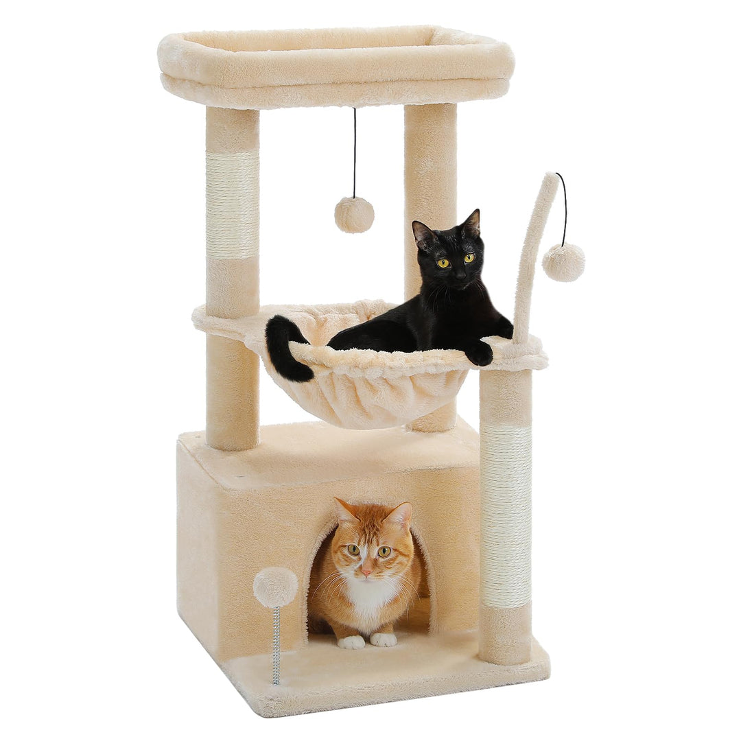 PAWZ Road Kleiner Katzenbaum für Indoor-Katzen mit Hängematte, Katzenturm mit Sisal-überzogenem Krat