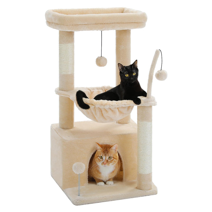 PAWZ Road Kleiner Katzenbaum für Indoor-Katzen mit Hängematte, Katzenturm mit Sisal-überzogenem Krat