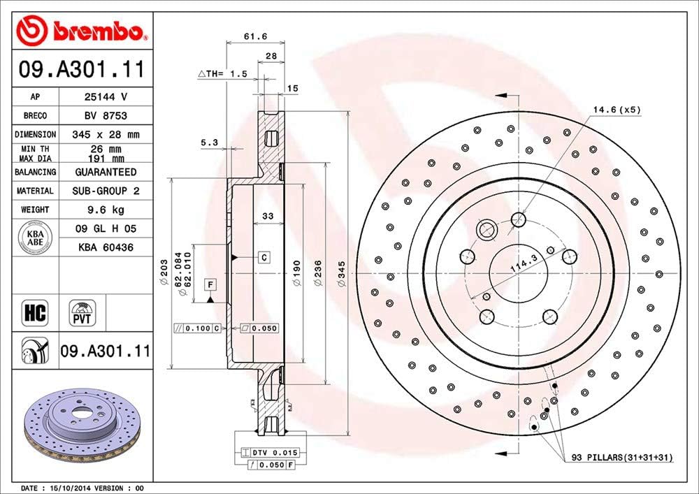 Brembo 09.A301.11 COATED DISC LINE Bremsscheibe - 1 Stück