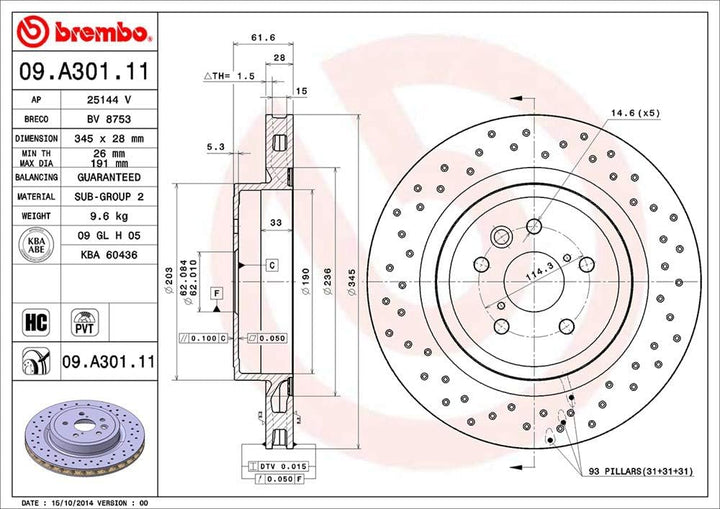 Brembo 09.A301.11 COATED DISC LINE Bremsscheibe - 1 Stück