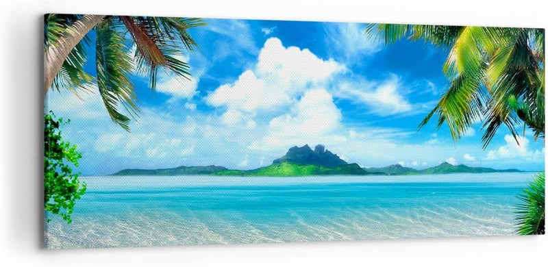 Wandbilder Dekoration Wohnzimmer Strand Urlaub Insel Palme Panorama Bilder auf Leinwand 120x50cm Lei