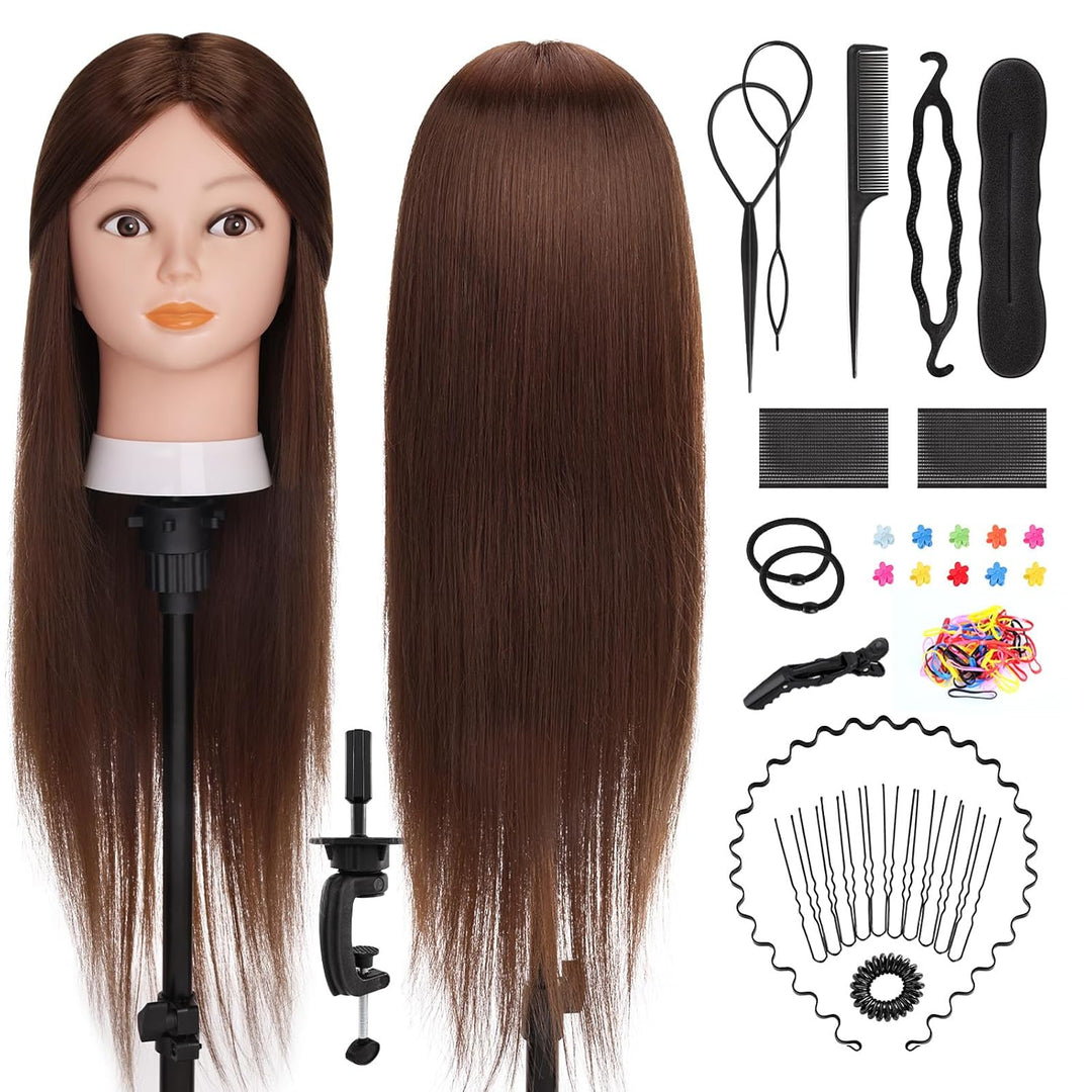 Yofuly 26 Zoll Trainingsköpfe, 80% Echthaar Kosmetik Schaufensterpuppenkopf mit Tischklemme & DIY-Ha