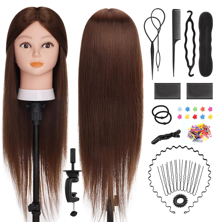 Yofuly 26 Zoll Trainingsköpfe, 80% Echthaar Kosmetik Schaufensterpuppenkopf mit Tischklemme & DIY-Ha