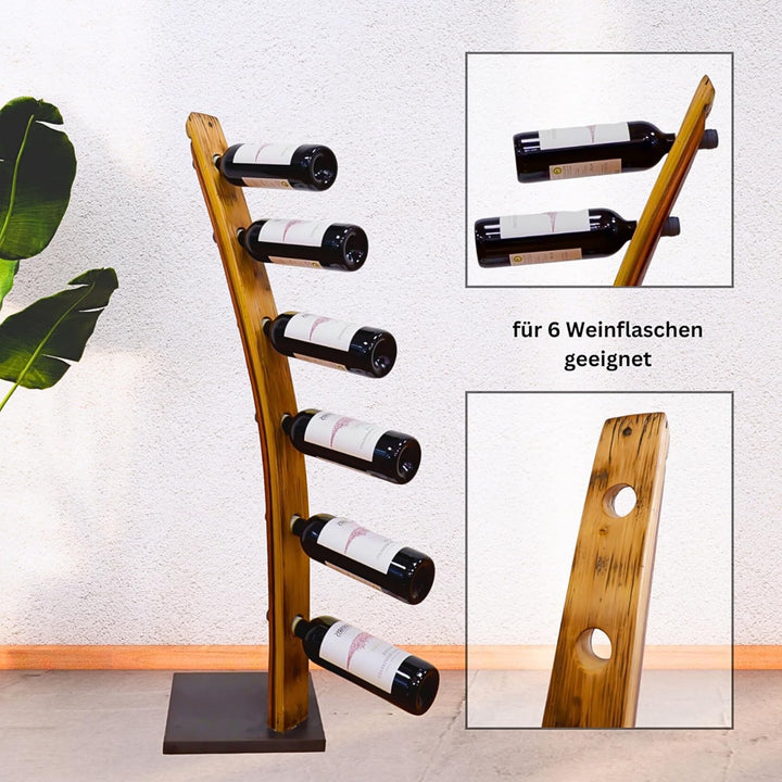 Premium Weinständer | Fassdaube | für 6 Weinflaschen | ca. 100 x 25 x 25 cm | 1 Stück Weinregal