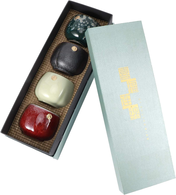 4 Stück Teetasse-Set, Japanische Teetasse Retro Gebackene Teetasse Set Art Keramik Kung Fu Teegeschi