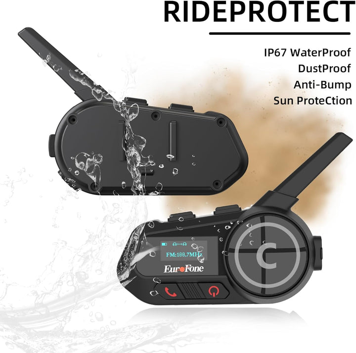 EuroFone Motorrad Bluetooth Headset,Motorrad Bluetooth Gegensprechanlage mit LED-Bildschirm für 6 Fa