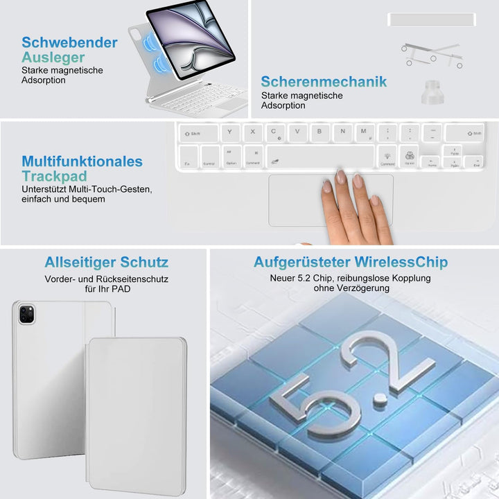 JADEMALL Magic Keyboard for iPad Air 11" M4 2026/M3 2025/M2 2024 - Deutsches QWERTZ Layout Floating