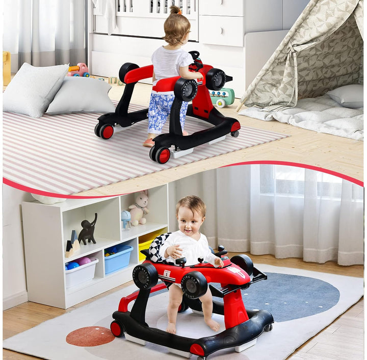 DREAMADE 4 in 1 Autoförmige Lauflernhilfe mit einstellbarer Geschwindigkeit, Musik & Licht, Babywalk