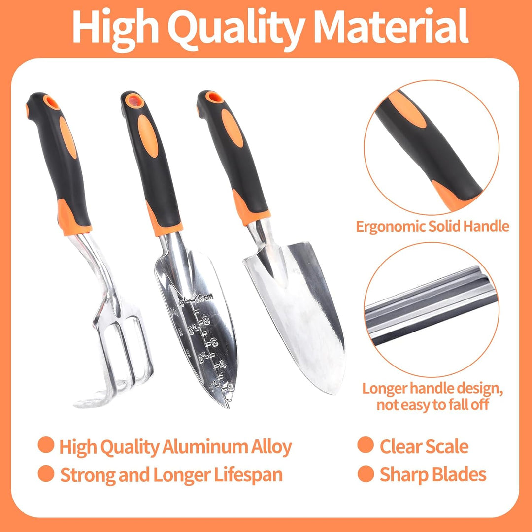 Orangefarbenes Gartengeräte Set, Leichte Aluminiumlegierung Rostbeständig, Ideales Gartengeschenke,