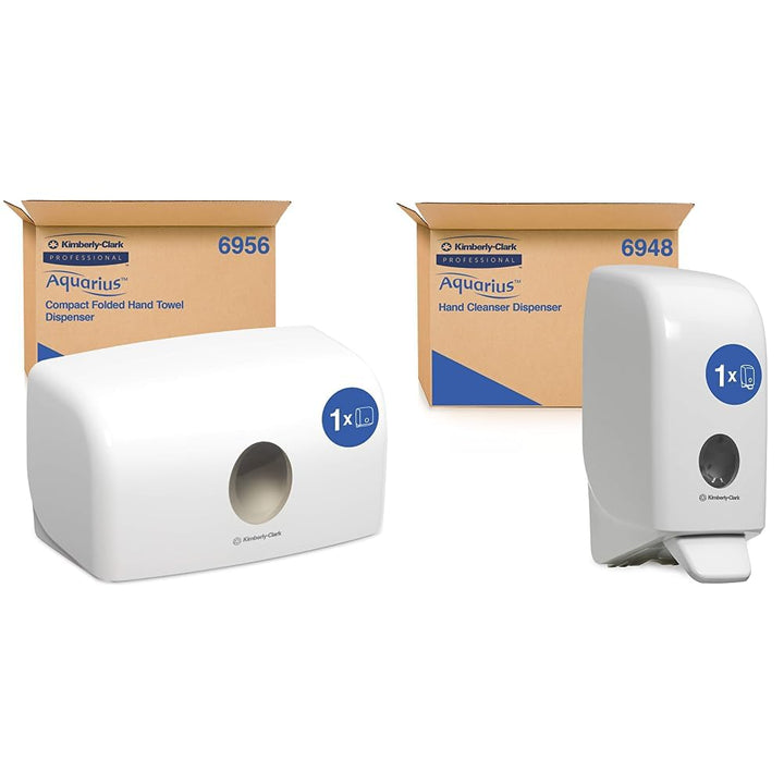 Aquarius Handtuchspender 6956, Papierhandtuch-Spender - weisser &amp; Aquarius Seifen-Spender 6948 – 1 x