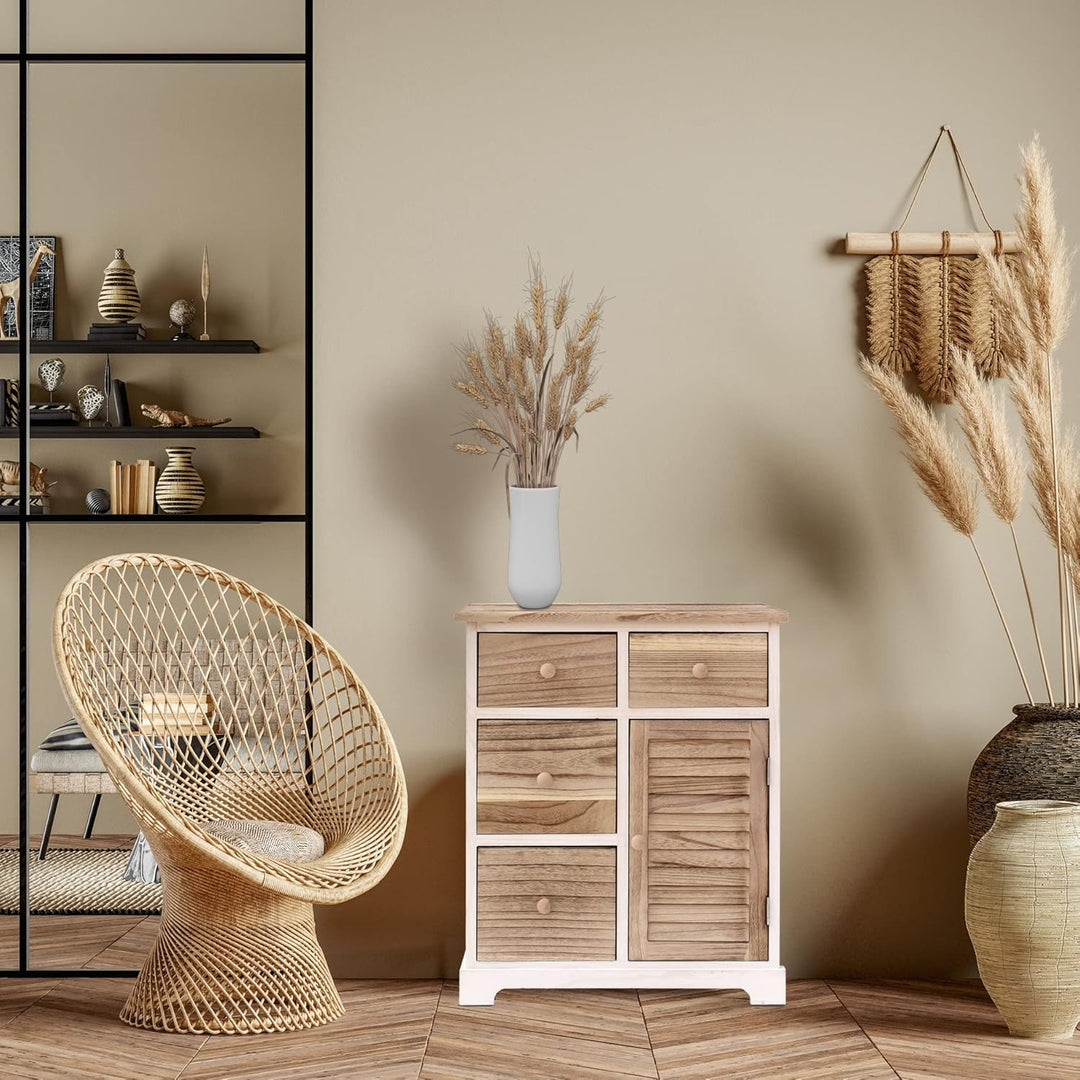 Rebecca Mobili Kommode Schubladenschrank Weiss Hellbraun 4 Schubladen 1 Tür Holz Design Wohneinricht