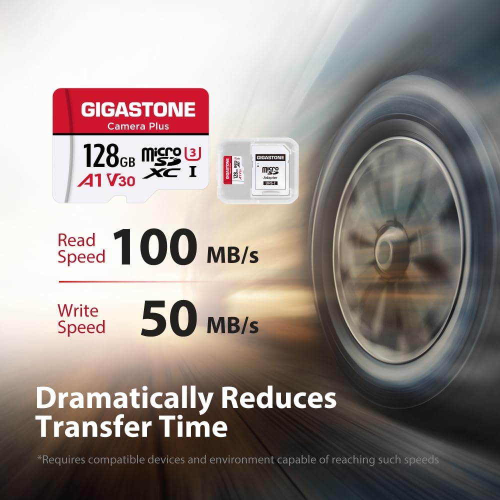 Gigastone Kamera Plus 128GB MicroSDXC Speicherkarte + SD Adapter, für Action-Kamera Drohne und Table