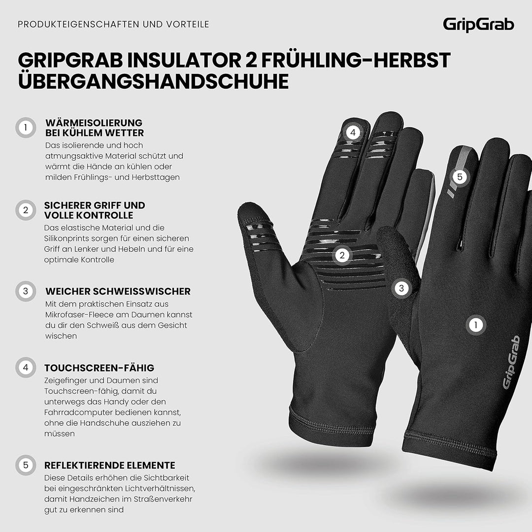GripGrab Insulator 2 Frühling Herbst Übergangshandschuhe Dünne Langfinger Fahrradhandschuhe Winter U