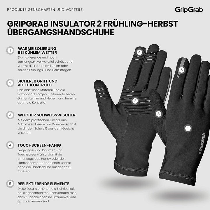 GripGrab Insulator 2 Frühling Herbst Übergangshandschuhe Dünne Langfinger Fahrradhandschuhe Winter U