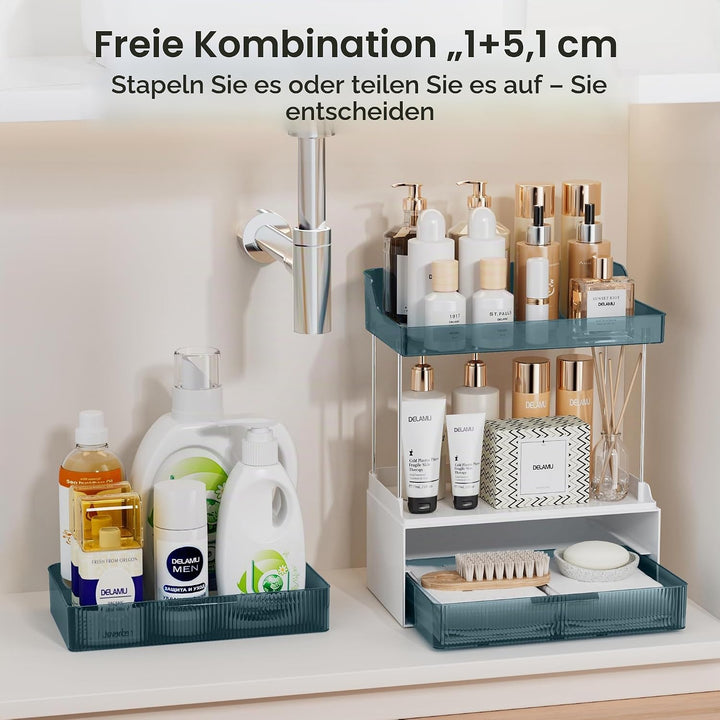 Delamu Make Up Organizer mit 2 Schubladen, 2 Etagen Kosmetik Organizer, Multifunktions Grösser Kosme