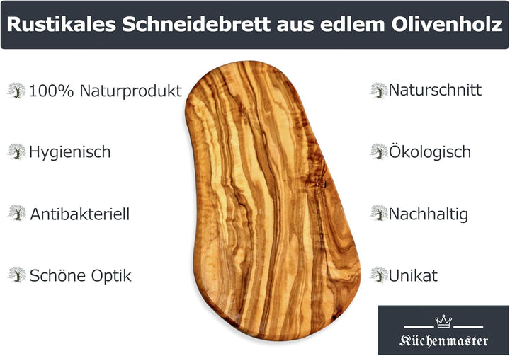 Olivenholz Schneidebrett im Naturschnitt, Frühstücksbrettchen Brettchen Käsebrett Holzbrett (28 cm)