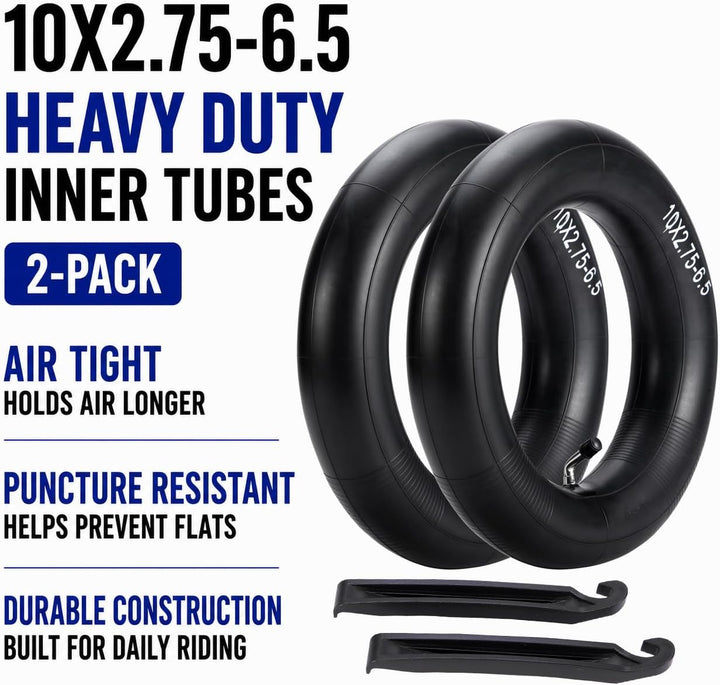 (2-Pack) 10x2.75-6.5 Thicker Inner Tubes with CR202 100°Angled Valve for Electric Scooters & Mini Bi