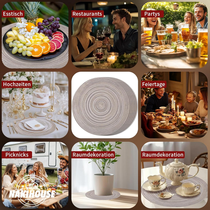 Tischsets Abwaschbar Rund Geflochten Tischset 6er Set, 38cm Rund Platzsets Abwischbar, rutschfest, H