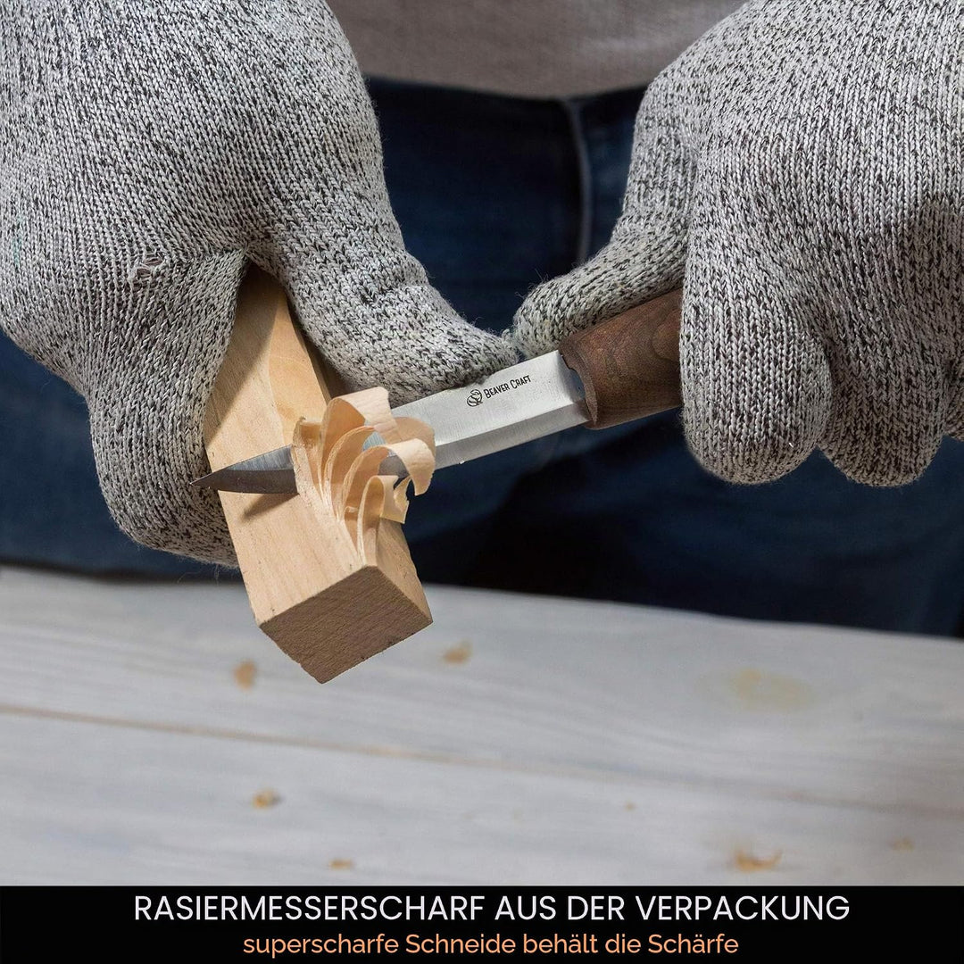 BeaverCraft Deluxe Holzschnitzwerkzeug-Kit S19x - Schnitzkit Holzschnitzmesser-Set mit Lederstreifen