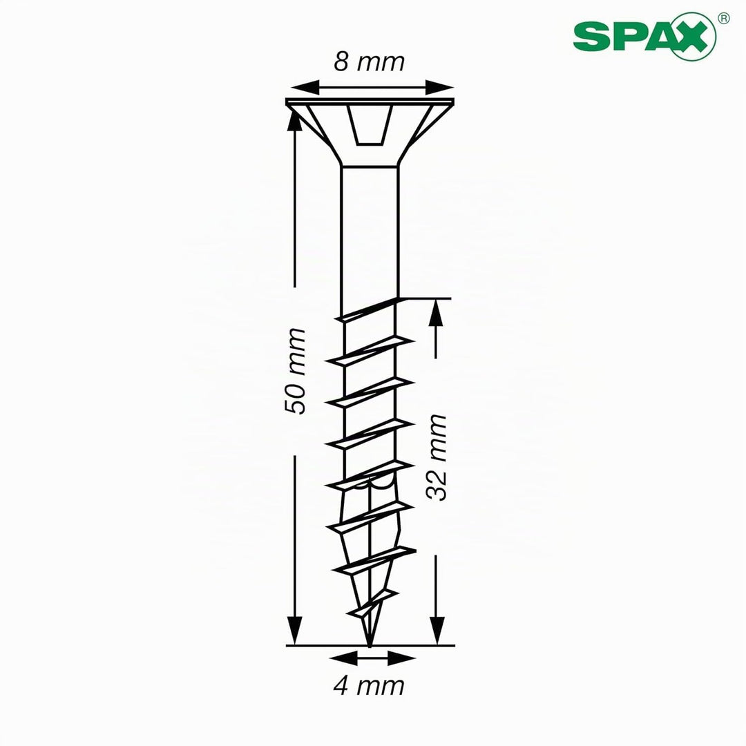 SPAX Universalschraube, 4 x 50 mm, 180 Stück, Teilgewinde, Senkkopf, T-STAR plus T20, 4CUT, Edelstah