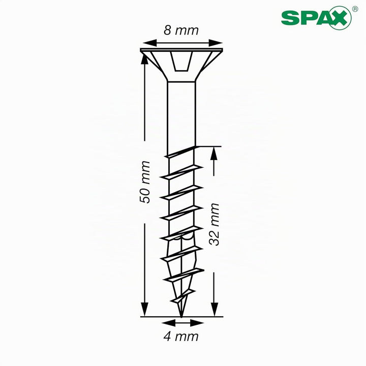 SPAX Universalschraube, 4 x 50 mm, 180 Stück, Teilgewinde, Senkkopf, T-STAR plus T20, 4CUT, Edelstah