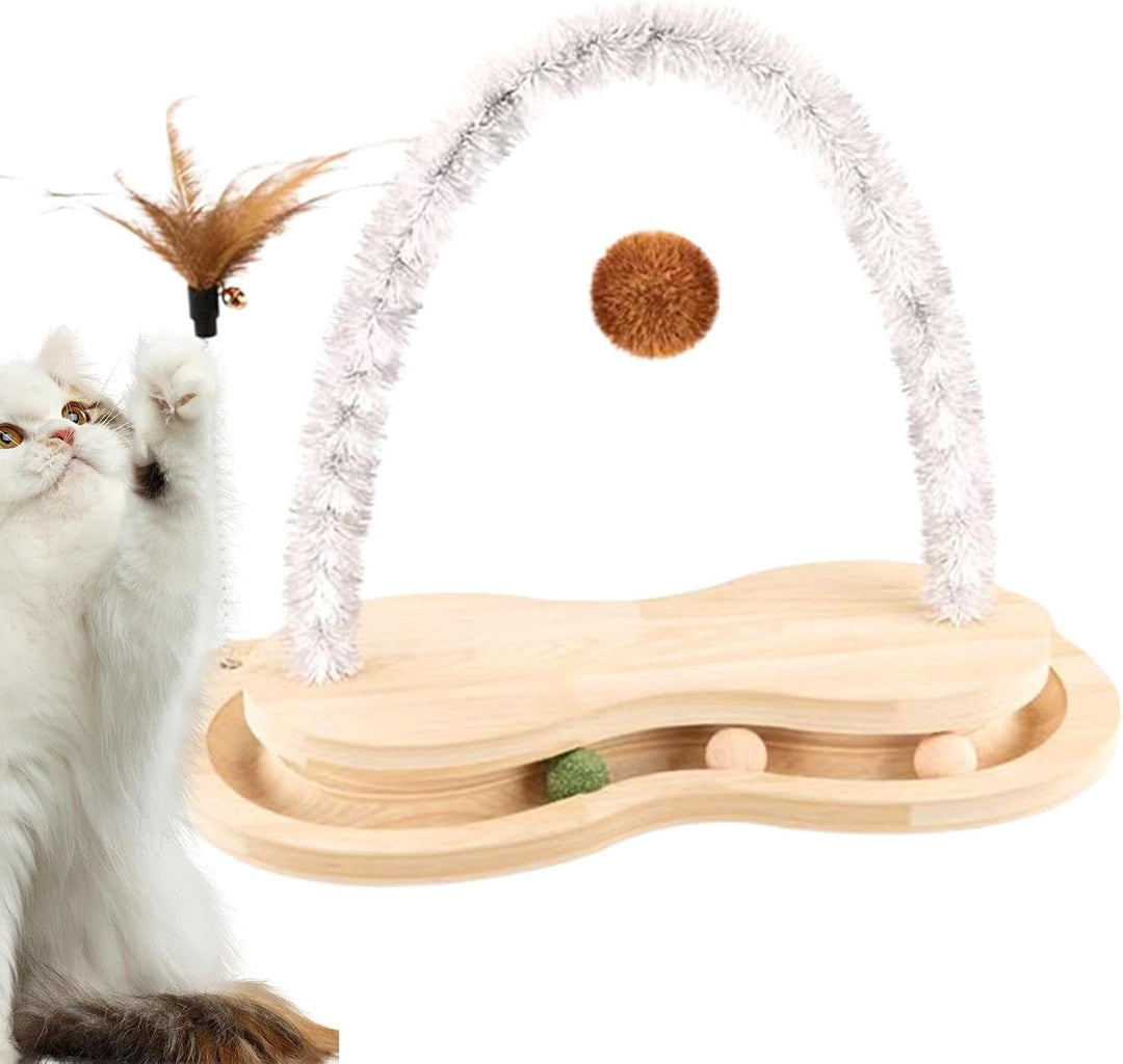 Katzenkratzer-Spielzeugball, Katzenkratzer mit Ball - Holzbogen-Katzenfederspielzeug mit drehbarem D