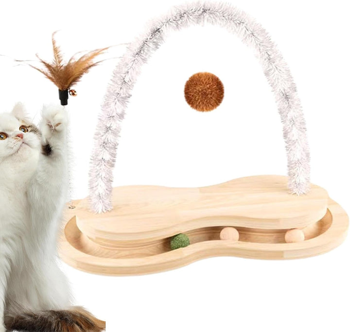 Katzenkratzer-Spielzeugball, Katzenkratzer mit Ball - Holzbogen-Katzenfederspielzeug mit drehbarem D
