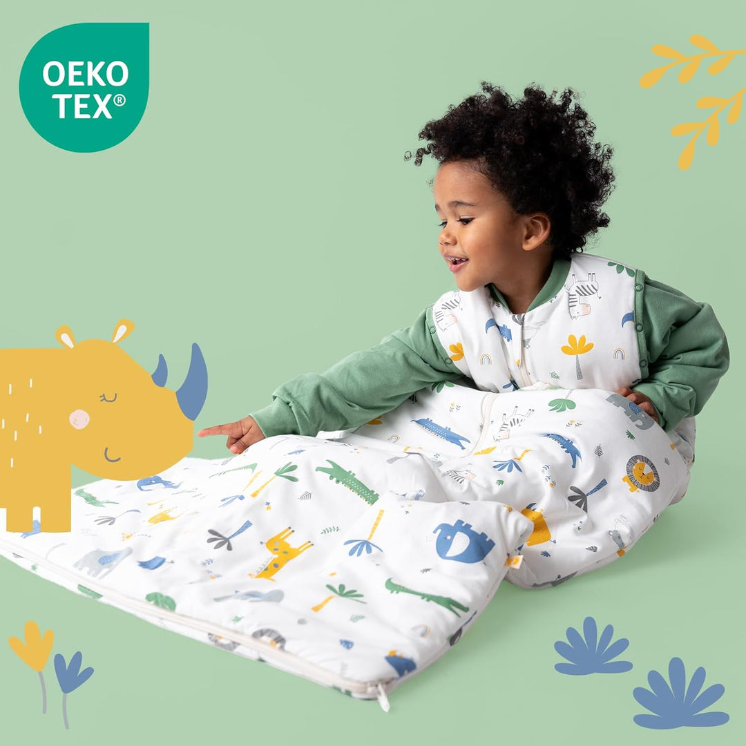schlummersack Ganzjahres Babyschlafsack in 2.5 OG mit abnehmbaren Ärmeln - OEKTO-Tex, 80 Dschungel