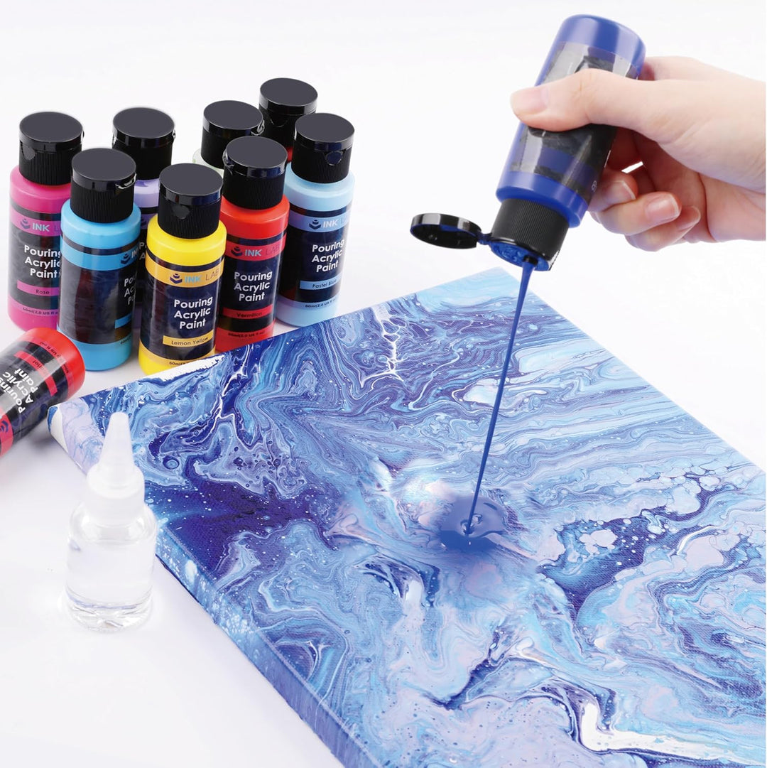 INK LAB Pouring Acrylfarben Set 35 Farben Flüssige Giessfarbe mit Silikonöl 60ml Flaschen Vorgemisch